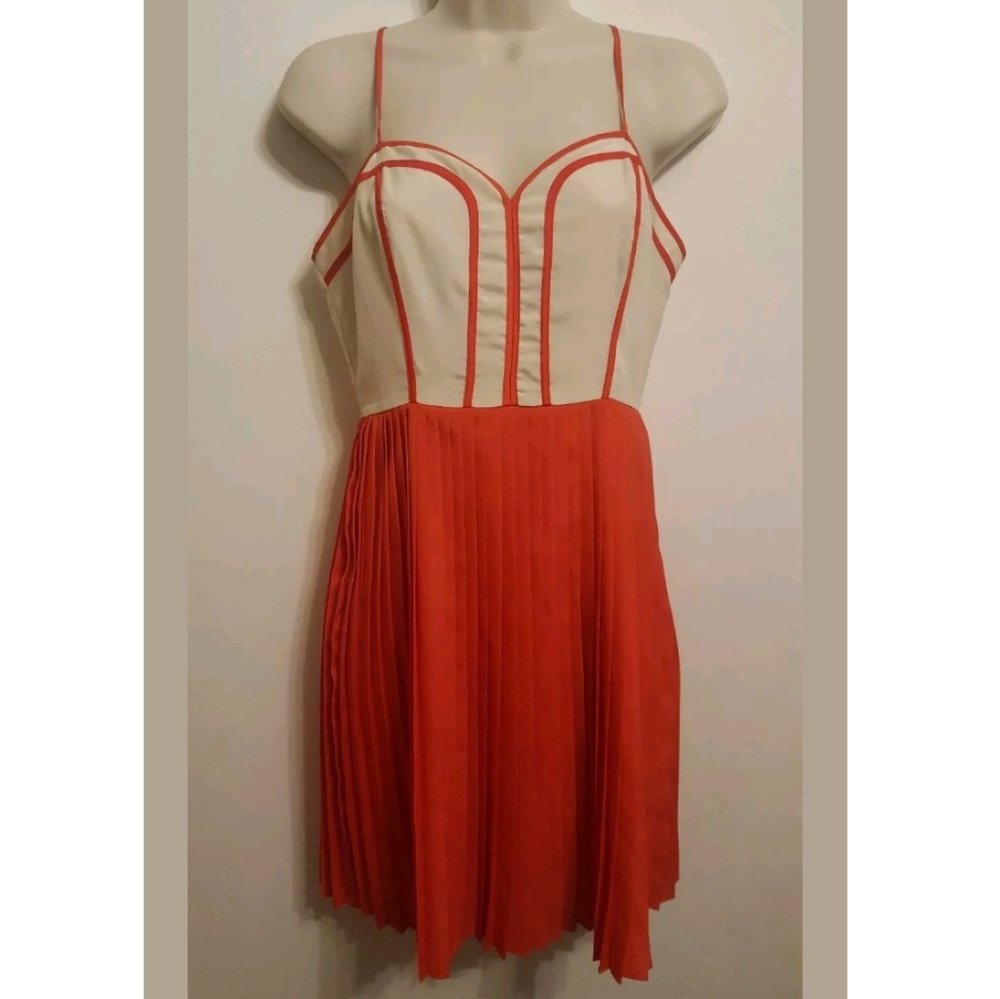 Coincidence & Chance Pleated Coral Cream Dress